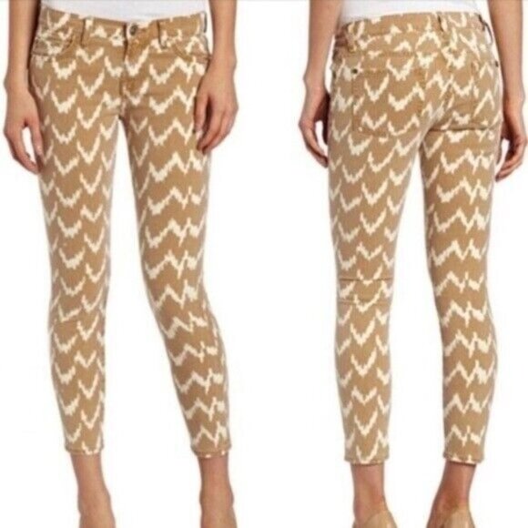 7 For All Mankind Womens The Cropped Skinny Jeans Brown Ikat Print Size‎ 27 - Picture 1 of 7